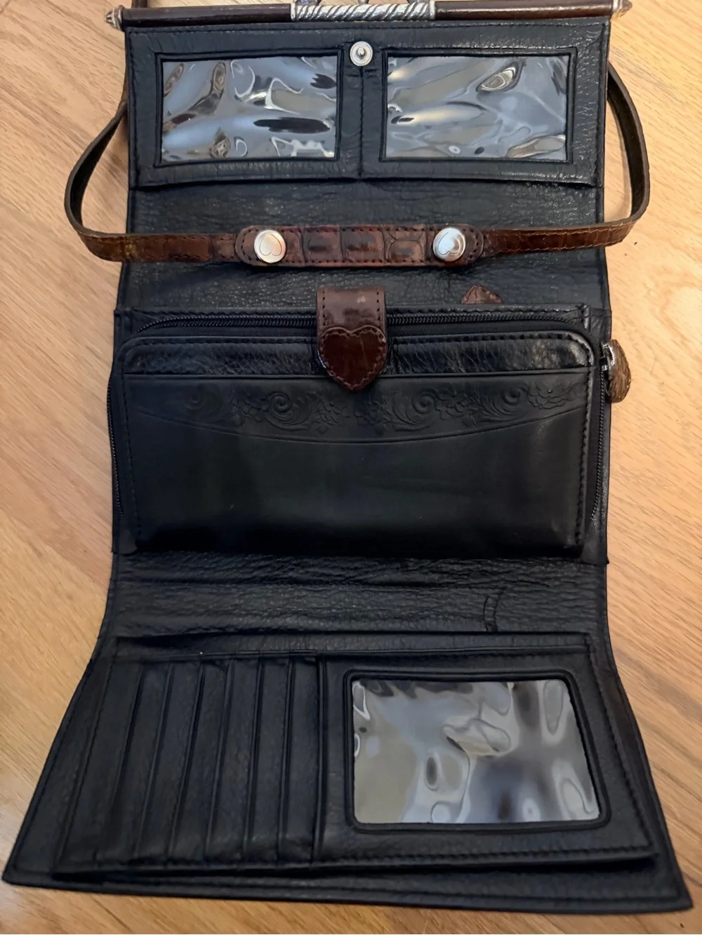 Brighton Y2K Convertible  Brown Croc-Textured Leather Crossbody Organizer Clutch